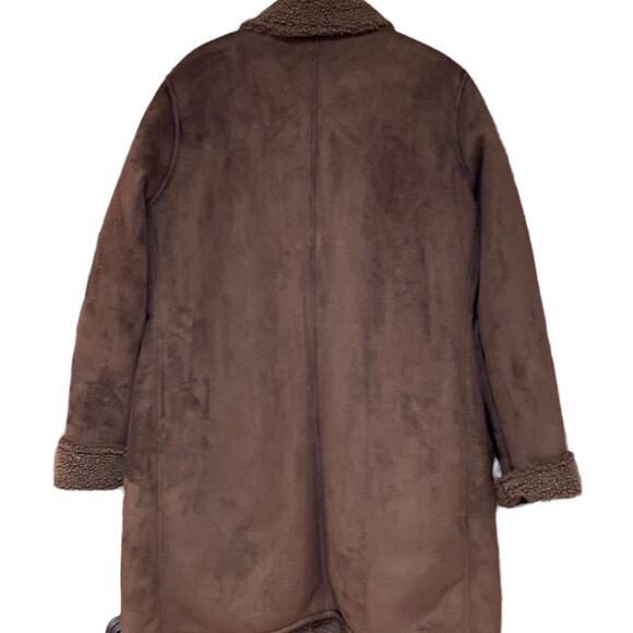 Lands End Brown Faux Shearling Overcoat Medium Petite. - Picture 2 of 5